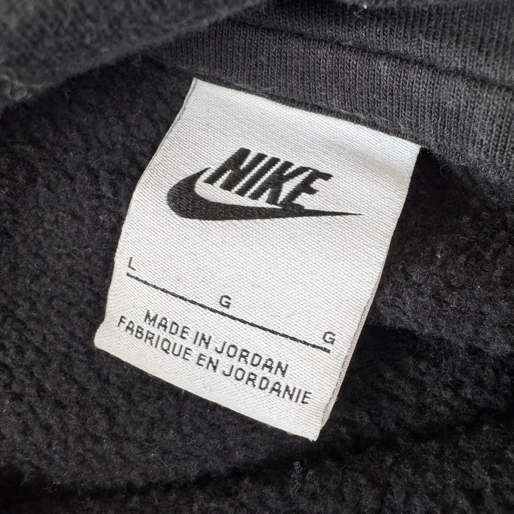 Nike Swoosh Hoodie Mens Large Black Embroidered Logo Sweatshirt Grunge Y2K